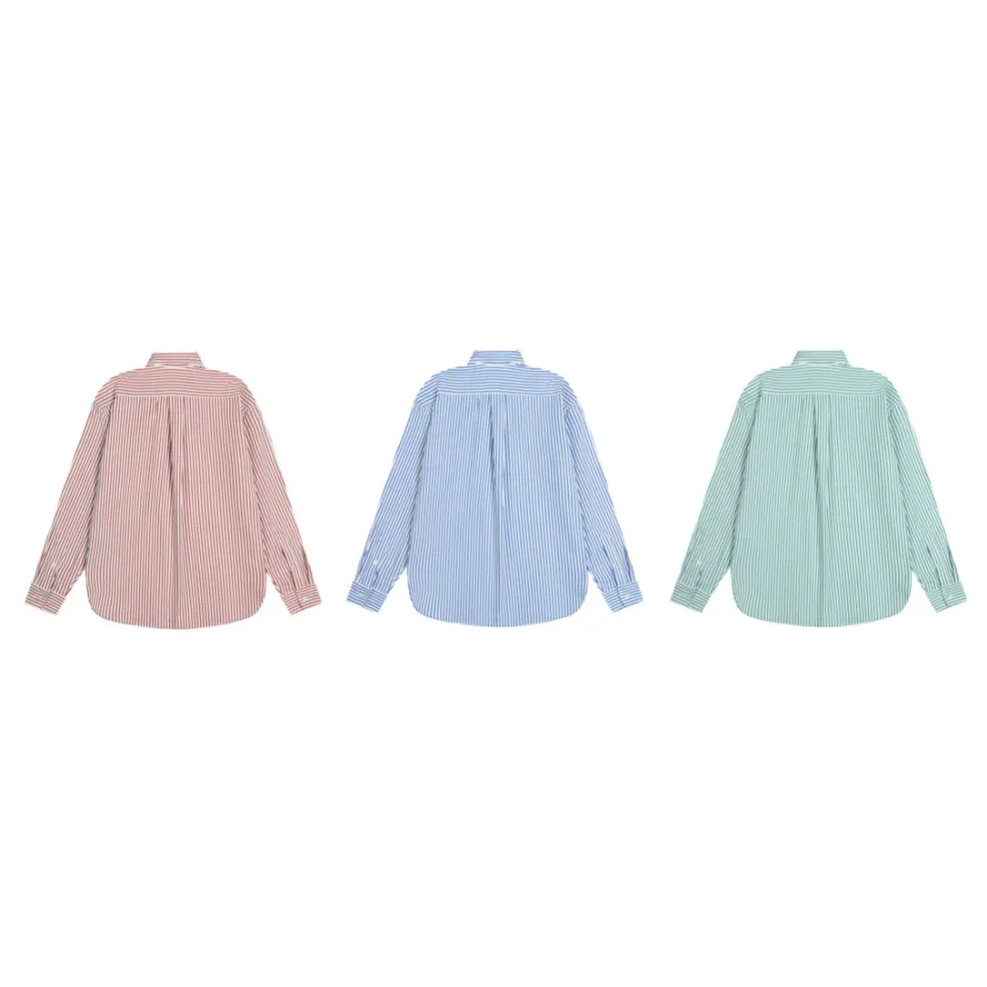 P250 White background picture [Popular new model] Style number: 25019# Color: red/green/blue Size: S to Custom dyed original pearlescent white buttons, large and small divisions, vertical eyelets ✅ - Special shaped chiffon foil is included in the collar door tube, not easy to deform and pull ✅ - RL three-color large and small vertical striped shirt, extraordinary isometric, cleverly matched stripes, diverse wear to stimulate self-expression, relaxed layering to play with the look of the four seasons